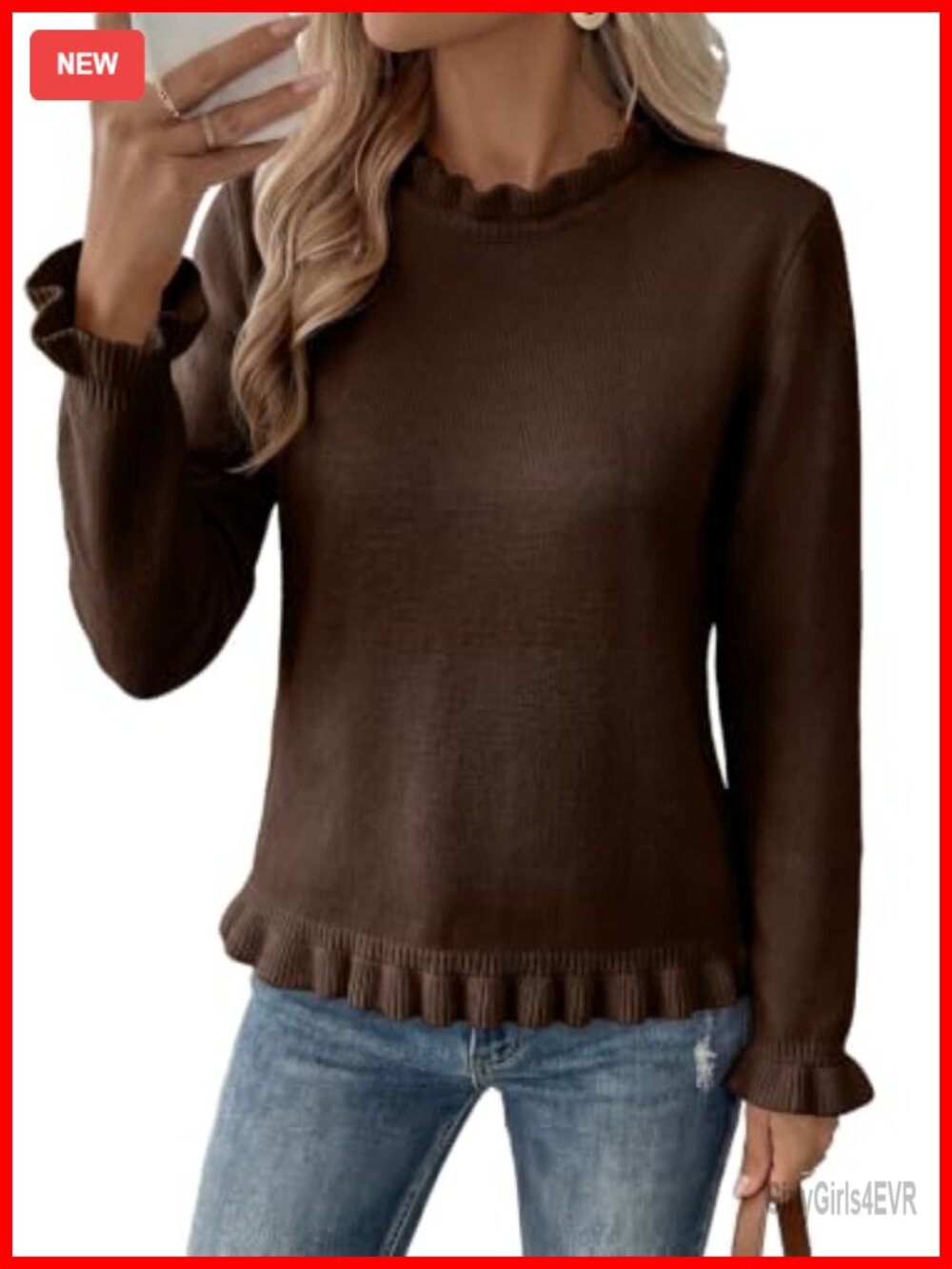 Cute Peplum Sweater for Women Ruffle Mock Neck Long Sleeve 2026 Fall